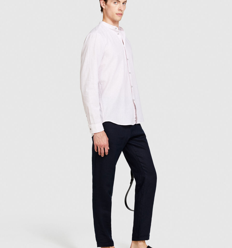 Mandarin collar shirt in linen blend - men's regular fit shirts - Soft Pink | Sisley image number 2